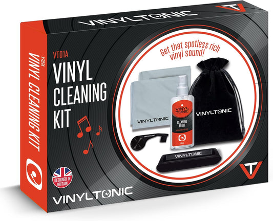Vinyl Tonic Vinyl Record Cleaning Kit – Includes Cleaning Fluid, Velvet Brush, Microfiber Cloth, Stylus Brush & Storage Bag