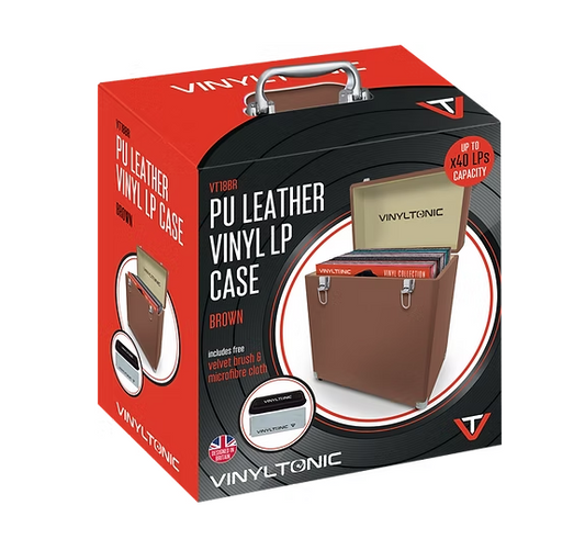 Vinyl Tonic Brown PU Leather LP Storage Carry Case holds 40 12" LPs